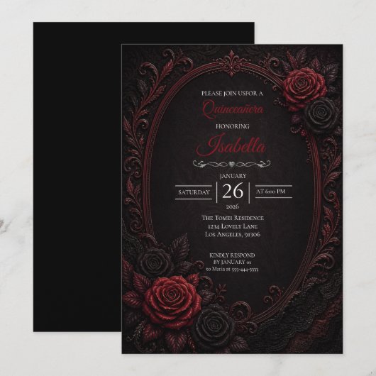 Gothic rode rozen Quinceañera Kaart (Voorkant / Achterkant)