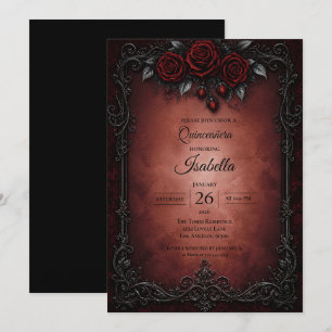 Gothic rode rozen Quinceañera Kaart