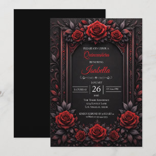 Gothic Rode rozen Quinceañera Kaart