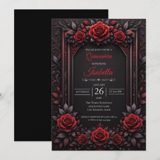 Gothic Rode rozen Quinceañera Kaart (Voorkant / Achterkant)