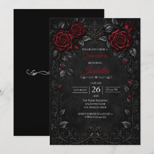 Gothic Rode rozen Quinceañera Kaart