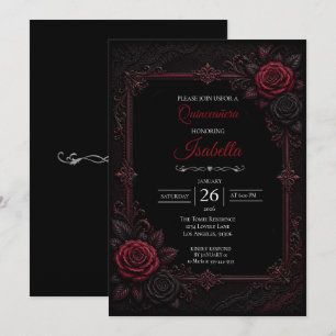 Gothic Rode rozen Quinceañera Kaart