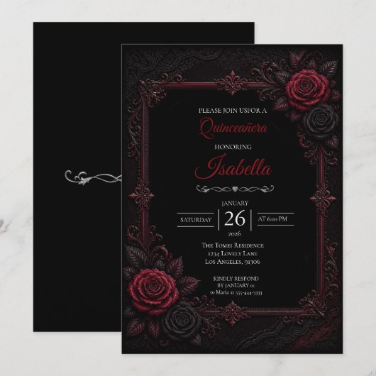 Gothic Rode rozen Quinceañera Kaart (Voorkant / Achterkant)