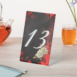 Gothic Romance Black & Red Rose Wedding Table Numb Reclamebord Met Voetstuk