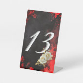 Gothic Romance Black & Red Rose Wedding Table Numb Reclamebord Met Voetstuk (Voorkant)