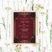 Gothic Romance Burgundy & Zwarte Rozen Bruiloft Fe Kaart