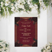 Gothic Romance Burgundy & Zwarte Rozen Bruiloft Fe Kaart