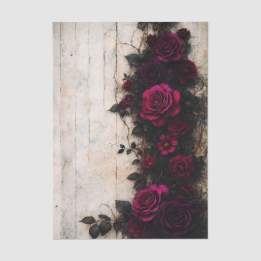 Gothic Romance Dark Burgundy Roses FE1R Decoupage Tissuepapier (Voorkant)