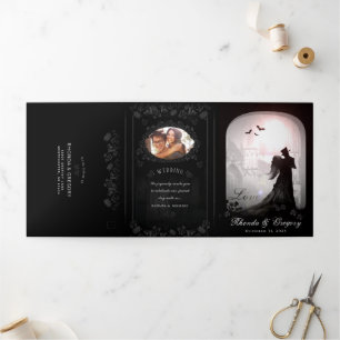 Gothic Romance Halloween (foto) "Samen met" Drieluik Uitnodiging