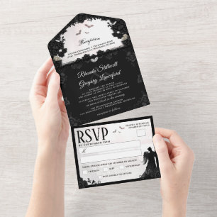 Gothic Romance Trouwdag - Menu RSVP All In One Uitnodiging