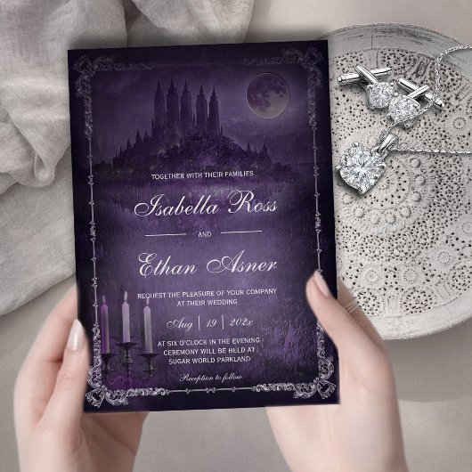 Gothic Romance Wedding Purple Silver Velvet  Kaart