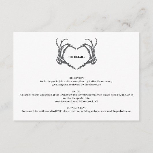 Gothic Romantic Skeleton Hand Halloween Huwelijk Informatiekaartje (Voorkant)