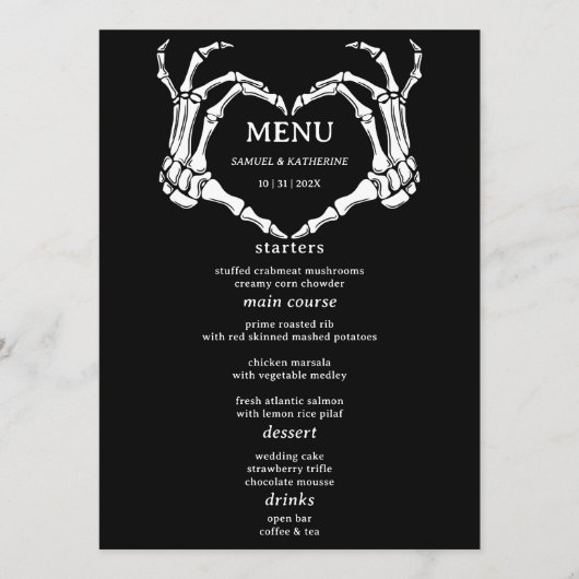 Gothic Romantic Skeleton Hand Halloween Huwelijk Menu (Voorkant)