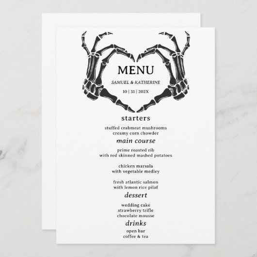 Gothic Romantic Skeleton Hand Halloween Huwelijk Menu (Voorkant / Achterkant)