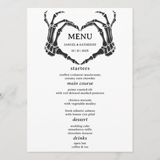 Gothic Romantic Skeleton Hand Halloween Huwelijk Menu (Voorkant)