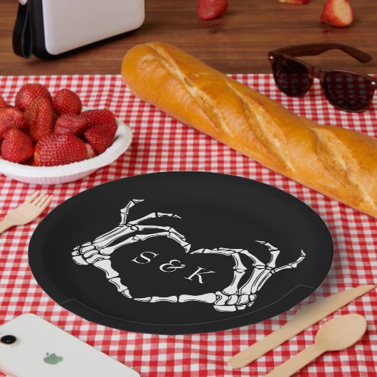 Gothic Romantic Skeleton Hand Halloween Huwelijk Papieren Bordje (Picknick)