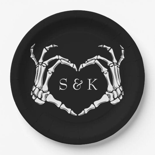 Gothic Romantic Skeleton Hand Halloween Huwelijk Papieren Bordje (Voorkant)