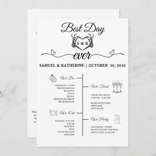 Gothic Romantic Skeleton Hand Halloween Huwelijk Programmakaart (Voorkant / Achterkant)