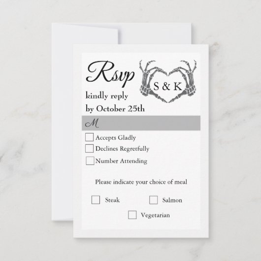 Gothic Romantic Skeleton Hand Halloween Huwelijk RSVP Kaartje (Voorkant)