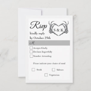 Gothic Romantic Skeleton Hand Halloween Huwelijk RSVP Kaartje