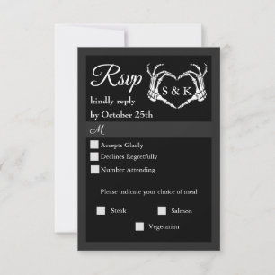 Gothic Romantic Skeleton Hand Halloween Huwelijk RSVP Kaartje