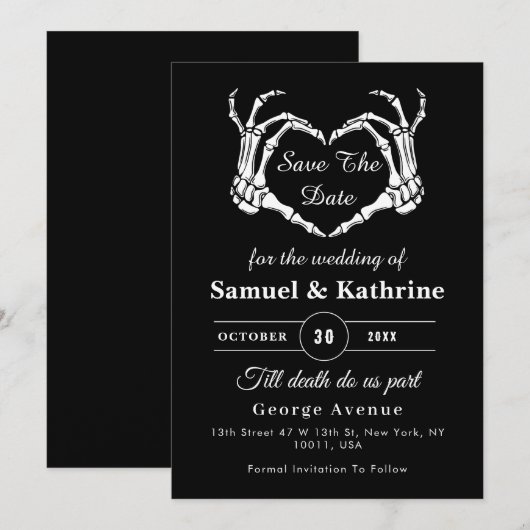 Gothic Romantic Skeleton Hand Halloween Huwelijk Save The Date (Voorkant / Achterkant)
