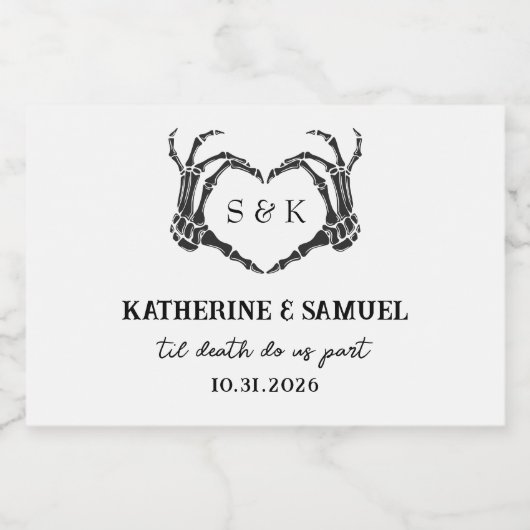 Gothic Romantic Skeleton Hand Halloween Huwelijk Sparkling Wijnetiket (Enkel label)