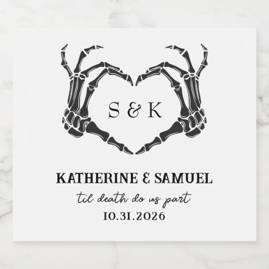 Gothic Romantic Skeleton Hand Halloween Huwelijk Sparkling Wijnetiket (Enkel label)