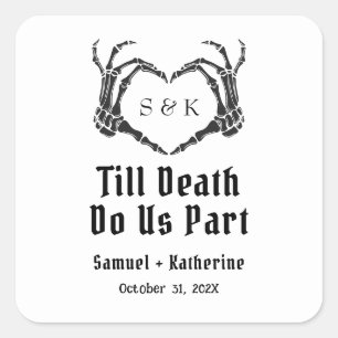 Gothic Romantic Skeleton Hand Halloween Huwelijk Vierkante Sticker