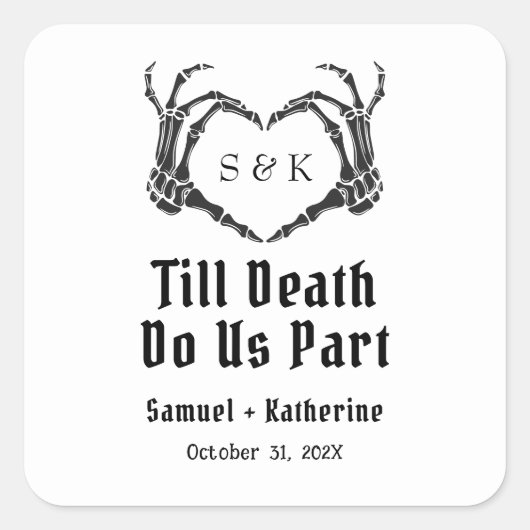 Gothic Romantic Skeleton Hand Halloween Huwelijk Vierkante Sticker (Voorkant)