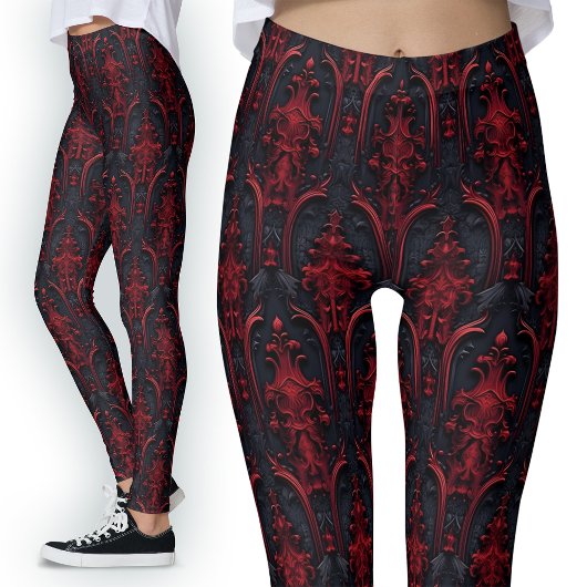 Gothic Rood en Zwart 3D Effect Donkere Mode Leggings