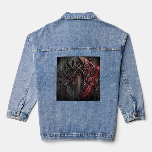Gothic rood en zwart jeans denim jacket (Achterkant)