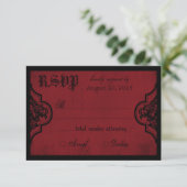 Gothic Rood en Zwart Kant RSVP-kaart RSVP Kaartje (Staand voorkant)