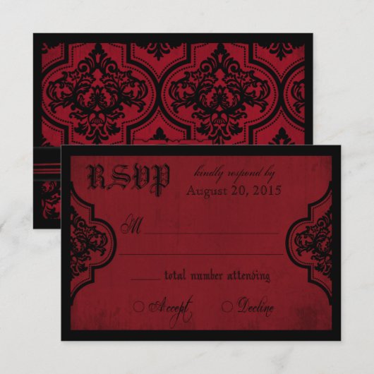 Gothic Rood en Zwart Kant RSVP-kaart RSVP Kaartje (Voorkant / Achterkant)