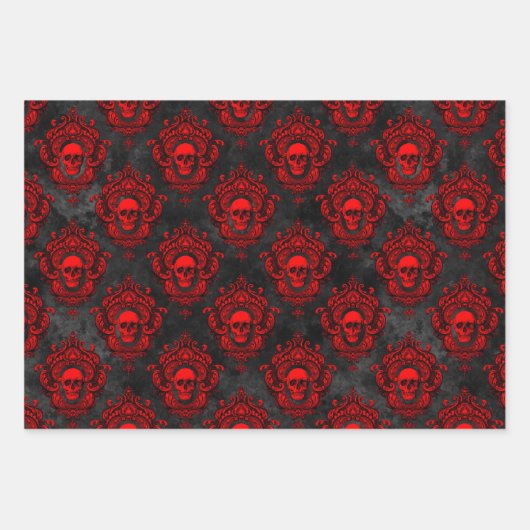 Gothic Rood en Zwart Schedel Wrapping Papier Inpakpapier Vel (Voorkant 3)
