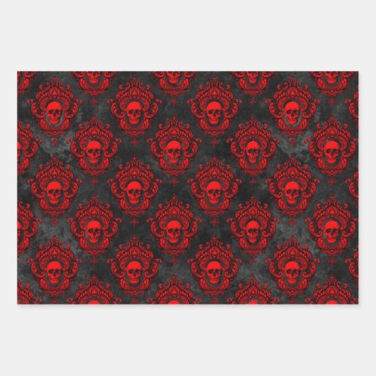 Gothic Rood en Zwart Schedel Wrapping Papier Inpakpapier Vel (Voorkant 2)