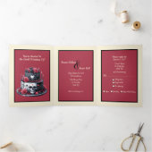 Gothic Rood en Zwart Trouwtaart Drieluik Uitnodiging (Binnen)