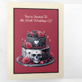 Gothic Rood en Zwart Trouwtaart Drieluik Uitnodiging (Binnenzijde eerst)