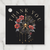 Gothic Rood & Goud Bloemen Spiderweb Bedankt Bedankjes Labels (Voorkant)