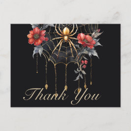 Gothic Rood & Goud Bloemen Spiderweb Bedankt Briefkaart