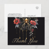 Gothic Rood & Goud Bloemen Spiderweb Bedankt Briefkaart (Voorkant / Achterkant)