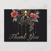 Gothic Rood & Goud Bloemen Spiderweb Bedankt Briefkaart (Voorkant)