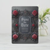 Gothic Rood Grijs Bloemen Foto Bewaar de datum Save The Date (Staand voorkant)