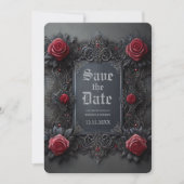 Gothic Rood Grijs Bloemen Huwelijk Save the Date (Voorkant)