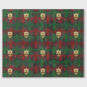 Gothic Rood Groen en Gouden Schedel Wrapping Papie Cadeaupapier (Vlak)