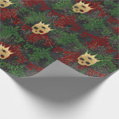 Gothic Rood Groen en Gouden Schedel Wrapping Papie Cadeaupapier (Hoek)