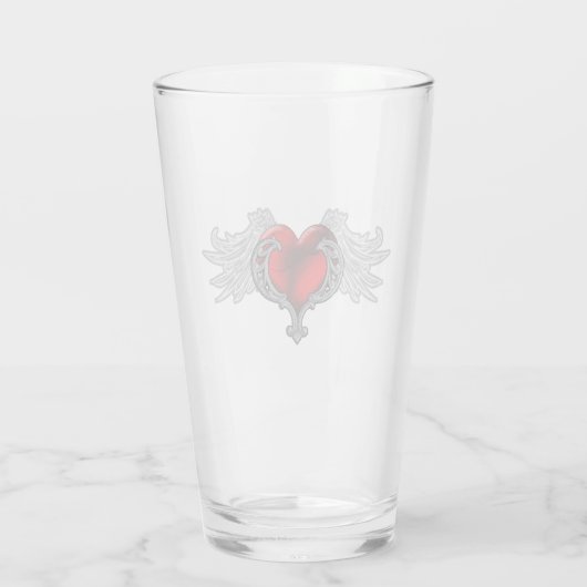 Gothic Rood Hart met Angel Wings Glass Cup Glas (Achterkant)