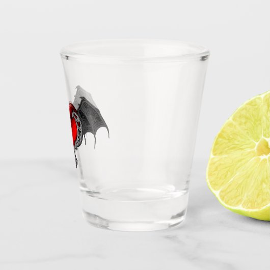 Gothic Rood Hart met vleermuisvleugels Schotglas Shot Glas (Rechts)