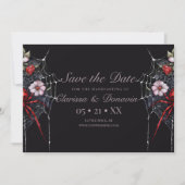 Gothic Rood & Zwart Bloemen Spider Web Handfasting Save The Date (Voorkant)