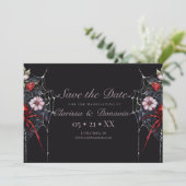 Gothic Rood & Zwart Bloemen Spider Web Handfasting Save The Date (Staand voorkant)